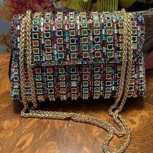 Multicolor Beaded Chain Strap Clutch crossbody